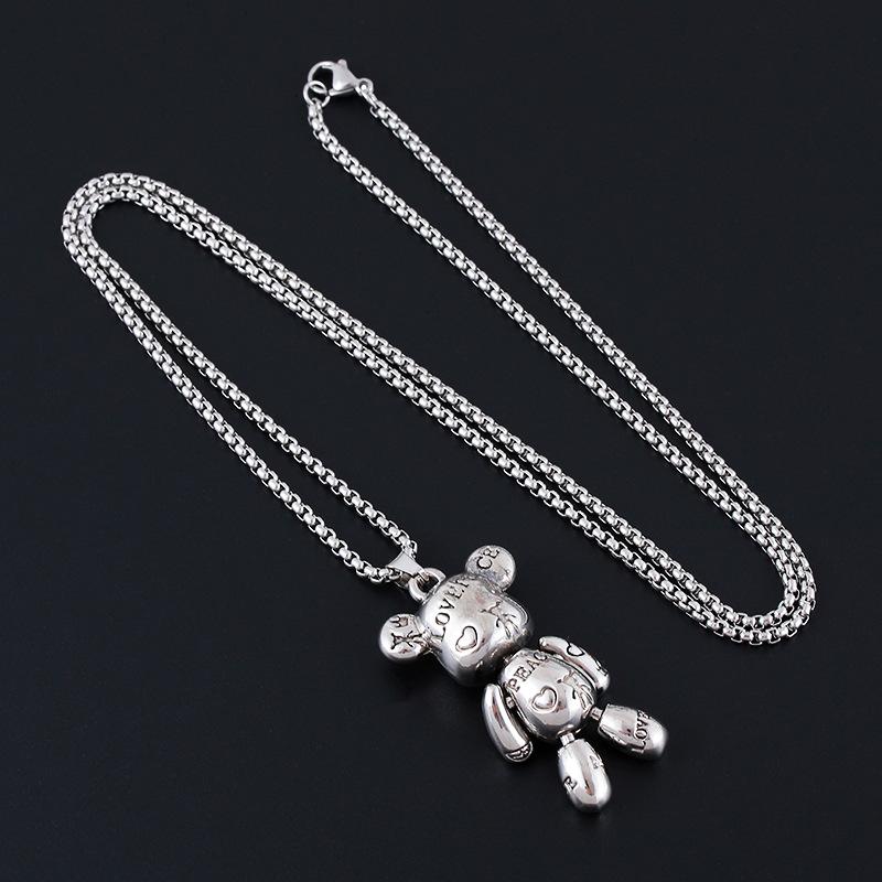Violent Little Bear Titanium Steel Necklace for Men's Trendy Hip Hop Couple Punk Pendant Versatile Accessories for Women