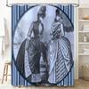 Luxury Vintage Print Shower Curtain Waterproof Bath Decorative Home Decoration Victorian Style Girl Dress Blue White Stripe Patt