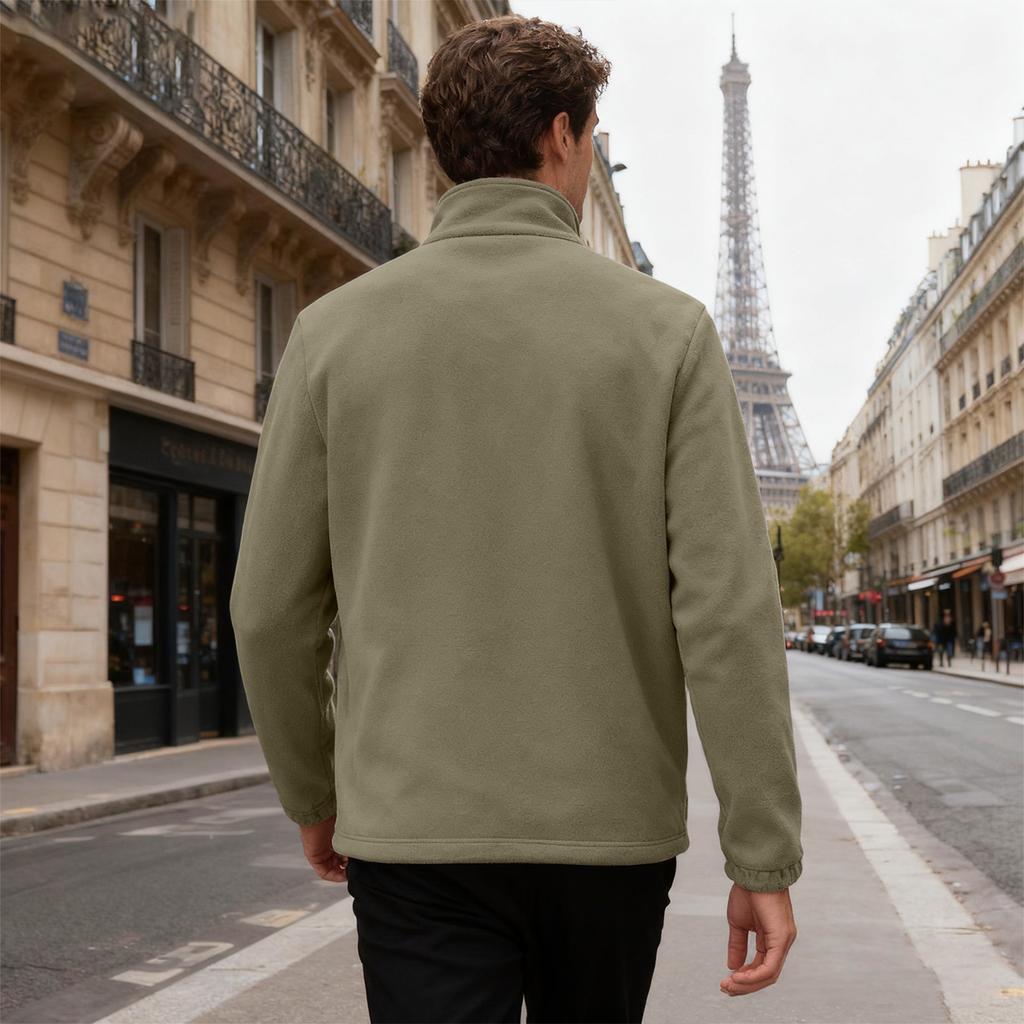Men's Casual Sports Loose Stand Collar Warm Fleece Zipper Cardigan Top Jacket