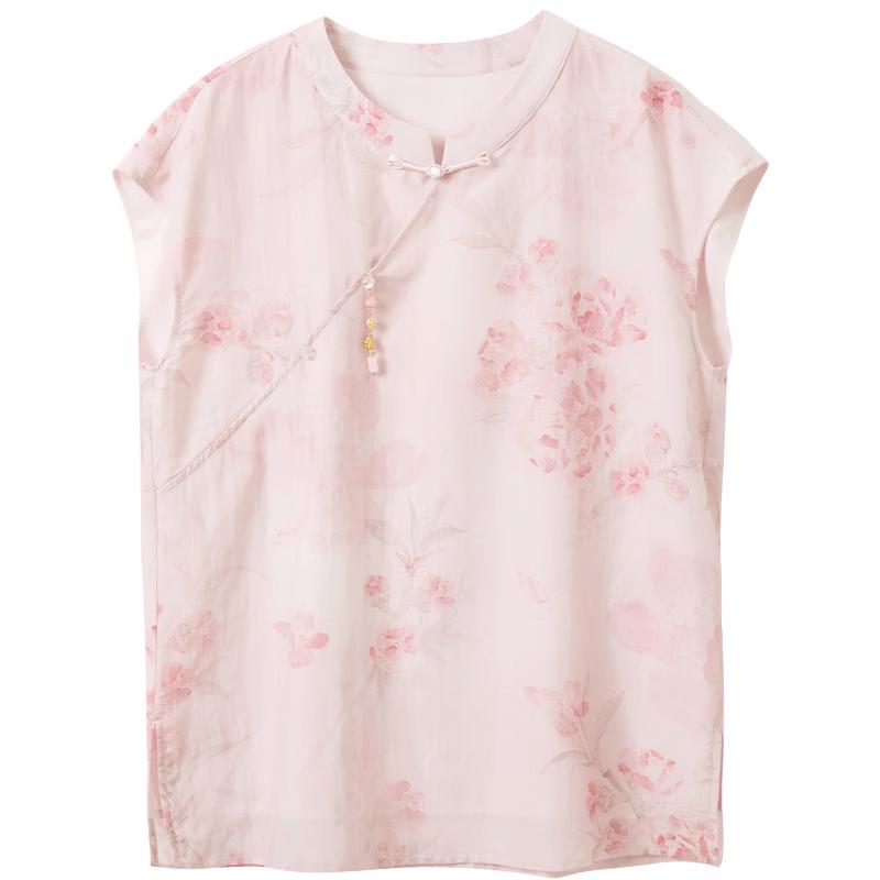 Sancai Cherry Blossom New Chinese Style Silk Blend Blouse L