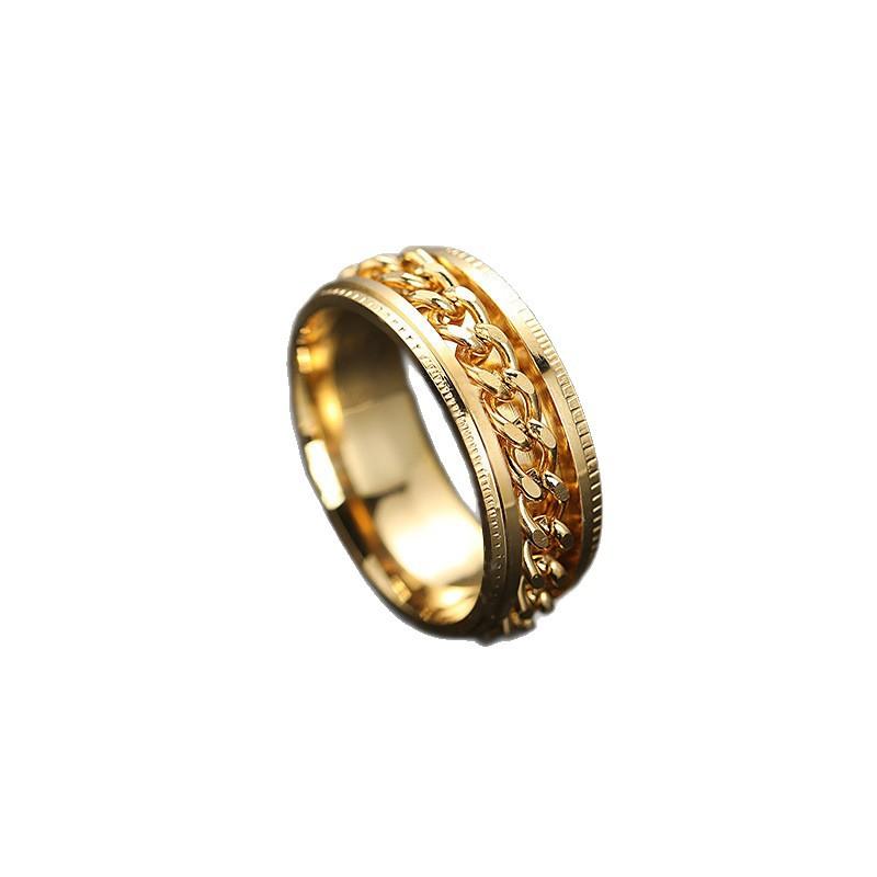 Stainless Steel Jewelry Set, Hip Hop Street Cuban Necklace Bracelet, 18k Gold Plated Chain Ring