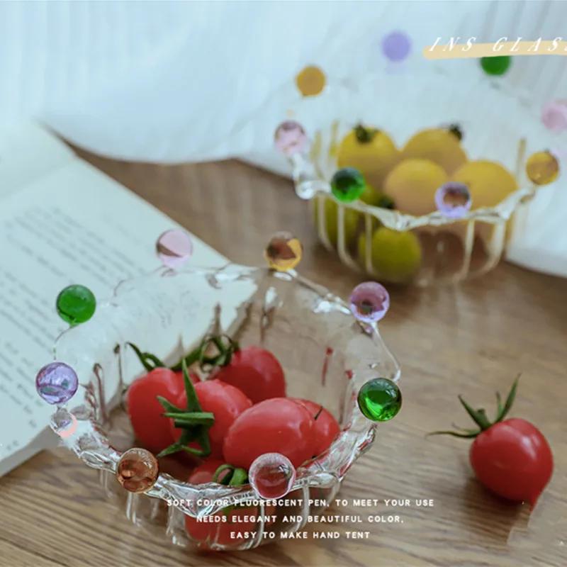 Glass Bowls Creative Crown BowlsHigh Borosilicate Glass Bowls Coloured Bead DotsFruit DessertIce Cream Cereal Yoghurt Bowls