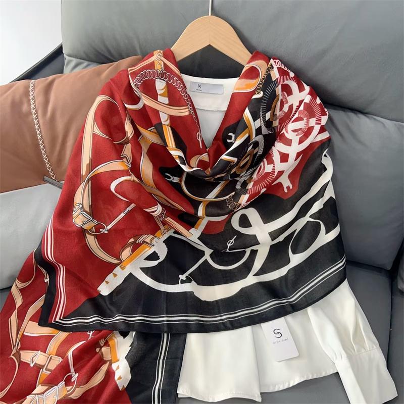 New Cotton Linen Scarf Versatile Printing Long Scarf Spring Autumn Korean Style Shawl Outerwear Warm Fashionable Women'S