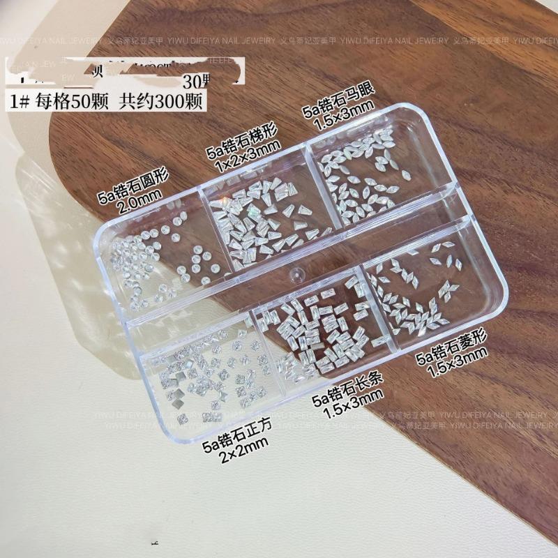 New Nail Drill Mixed 12 Box Flat Shaped Drill Mini Zircon Ice Transparent White Horse Eye Water Drop Mixed