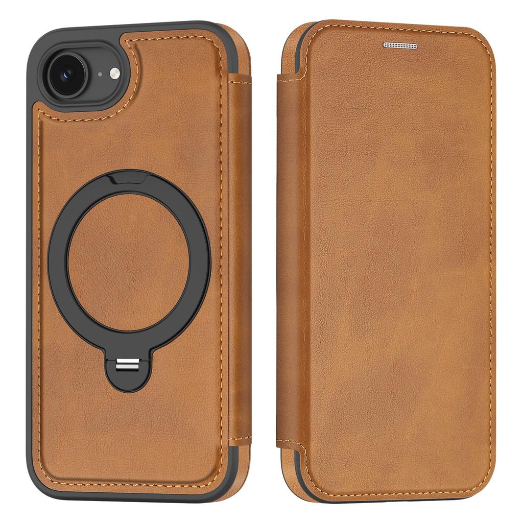 All-Inclusive Flip Case Voor iphone 17e 16e Magnetisch 360° Rotatie Stand Reliëf PU Leer Kaartsleuf Contant Geld Portemonnee Case Cover