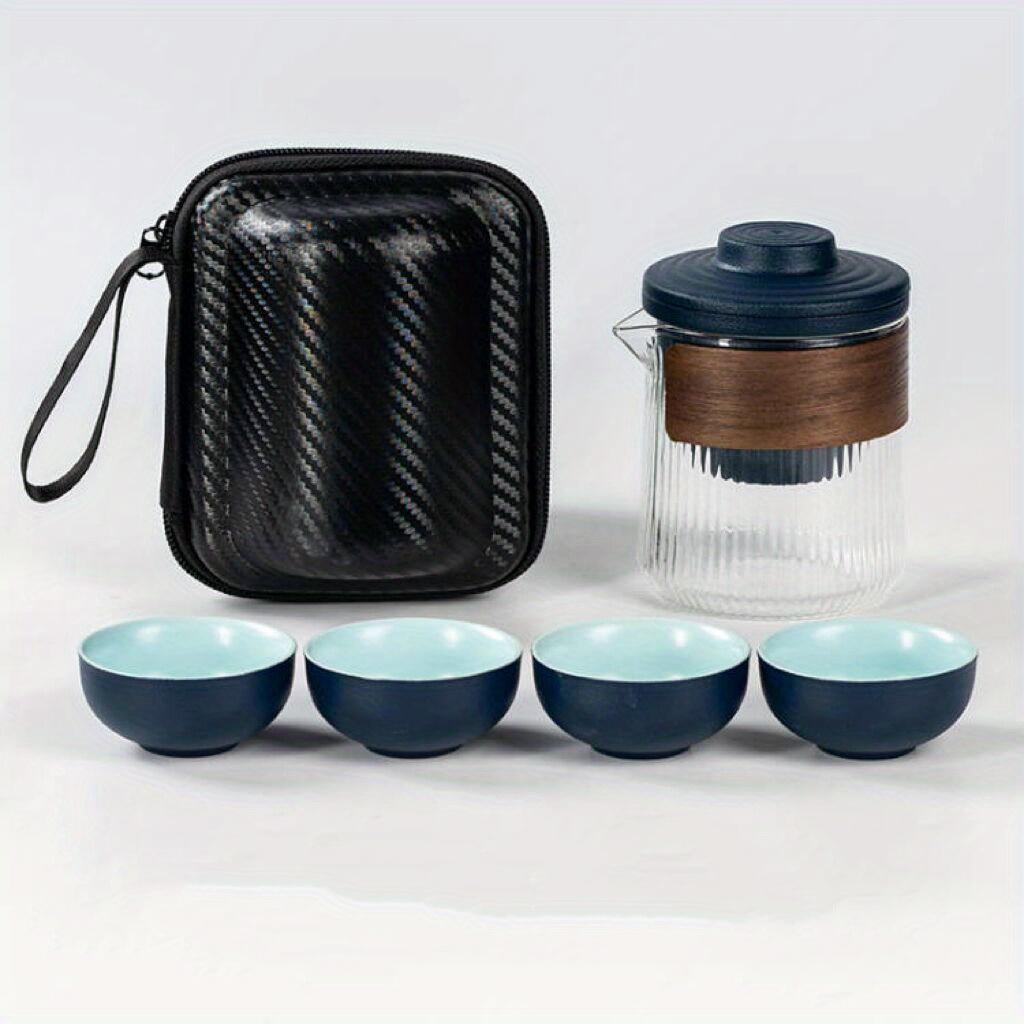1set  Travel Tea Set Ceramic Express Cup Portable Travel Tea Set One Pot Four Cups Outdoor Car Simple And Portable Foaming