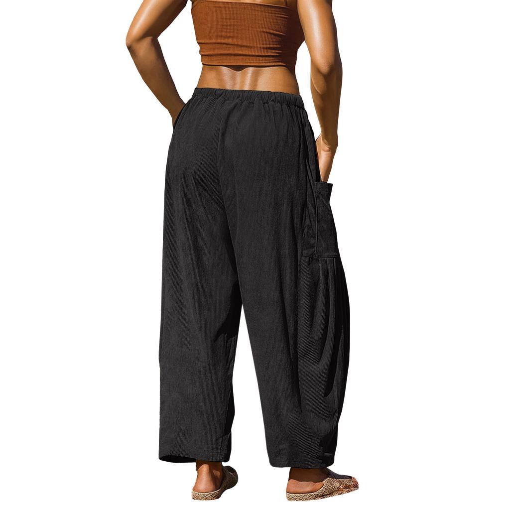 Women's Corduroy Pants Casual Loose Solid Color Wide Leg Wide Version With Pockets