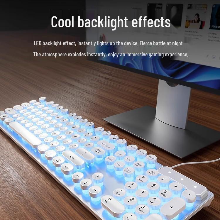 Retro Punk Mechanical Keyboard and Silent Mouse Set for Office Computing