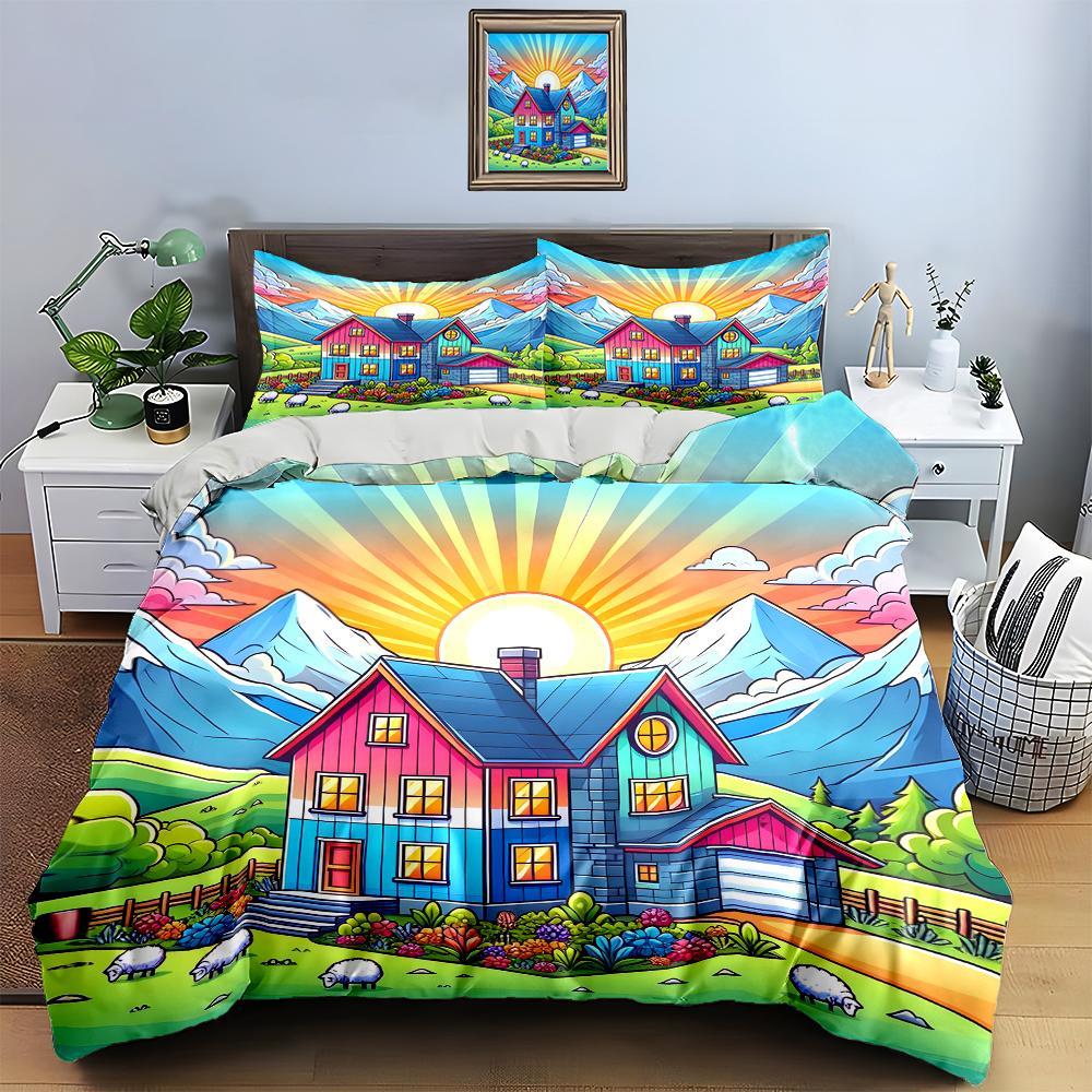 Colorful countryside scenery. Bedding Duvet cover sets Duvet covers Pillowcases gifts (1 * Duvet Cover 2 * Pillowcases, without duvet insert)