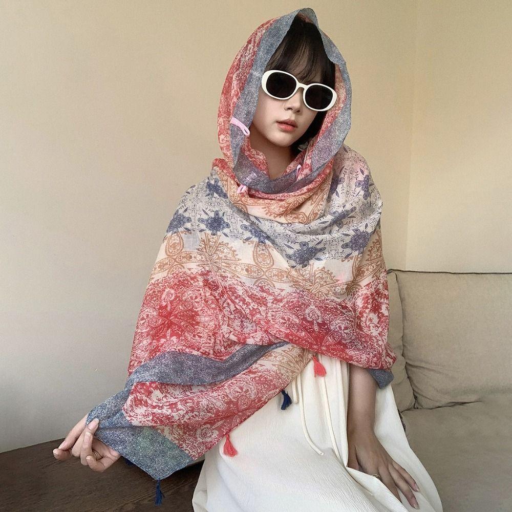 Creative Multicolor Sunscreen Shawls Long Style Seaside Holiday Dual-Use Scarves Dual-Use Design Beachwear Long Scarves Beach