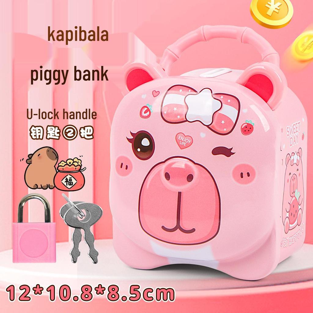 Capybara Coin Bank with Lock - Cute Tinplate Savings Gift for Kids and Students
