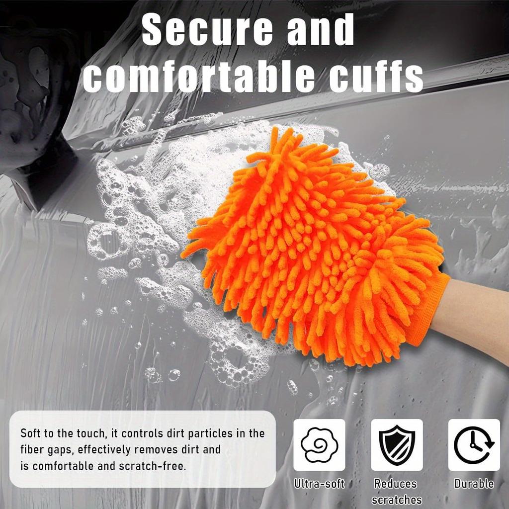 1 Stück Premium Weiche Chenille Autowaschhandschuhe - Beidseitiges Plüsch-Mikrofaser, Kratzfreie Reinigungshandschuhe für Autos, LKWs, Boote