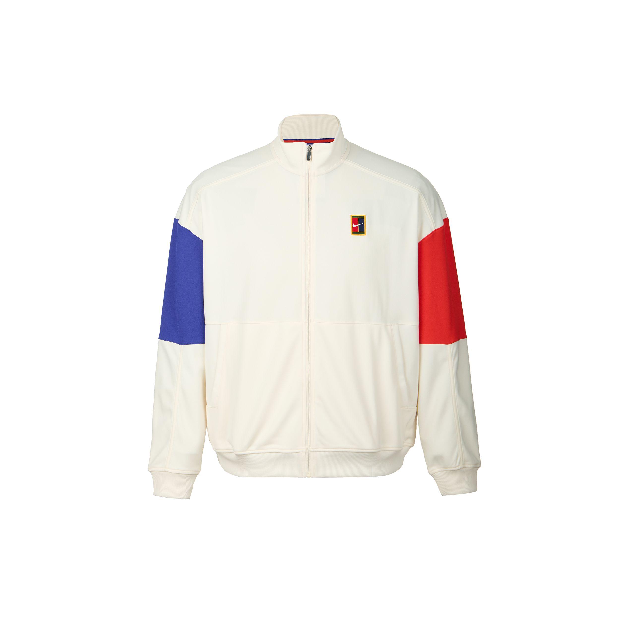 Nike Court Heritage Fleece Zip-Up Stehkragen Langarmjacke Herrenjacken Hell-Elfenbein Mitternachtsblau Hell-Tiefrot FZ6926-110 L