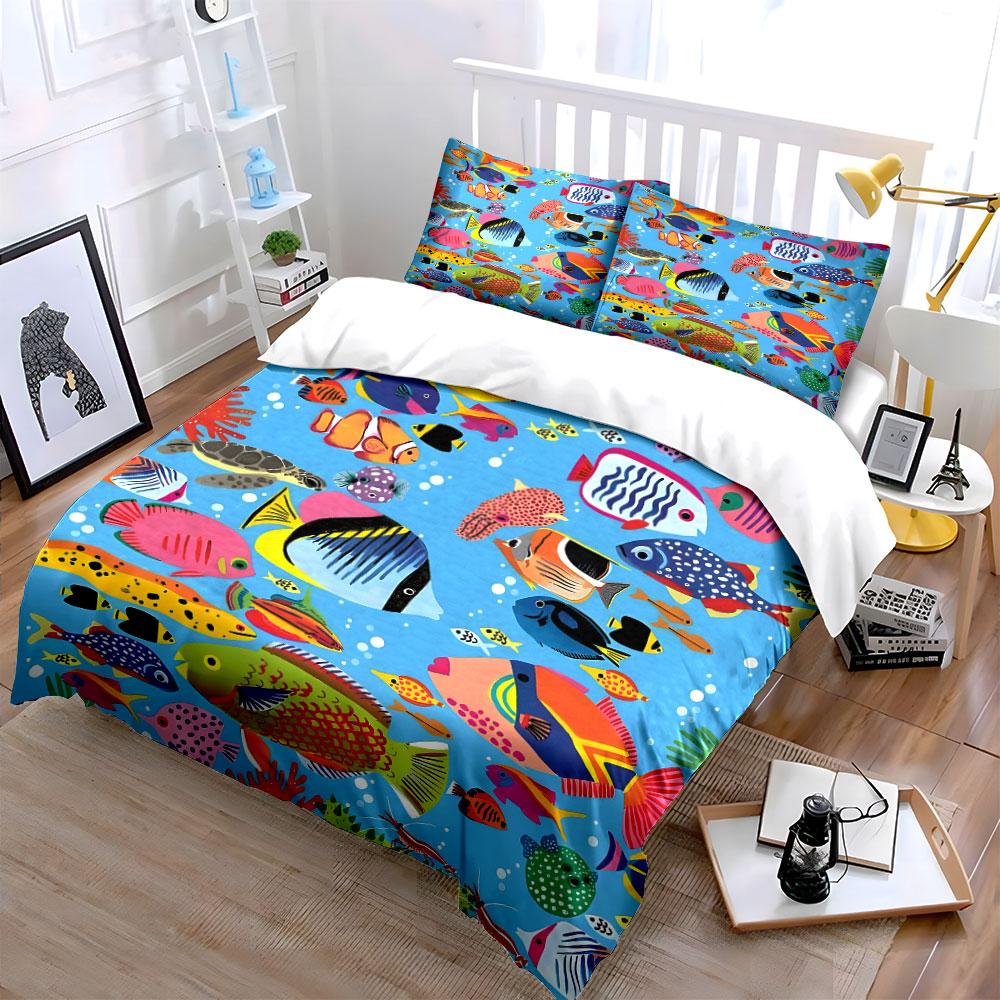 Colorful Ocean Theme Bedding Set Multiple Sizes Kid'S And Adults' Bedroom Exquisite 3Pc Bedding Set, Gift