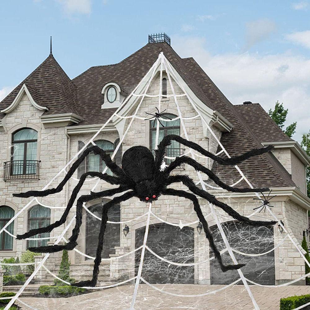 5M/7M Halloween Triangle Spider Web Black/White Simulation Design Halloween Spider Web Extra Large Realistic Giant Spider Web