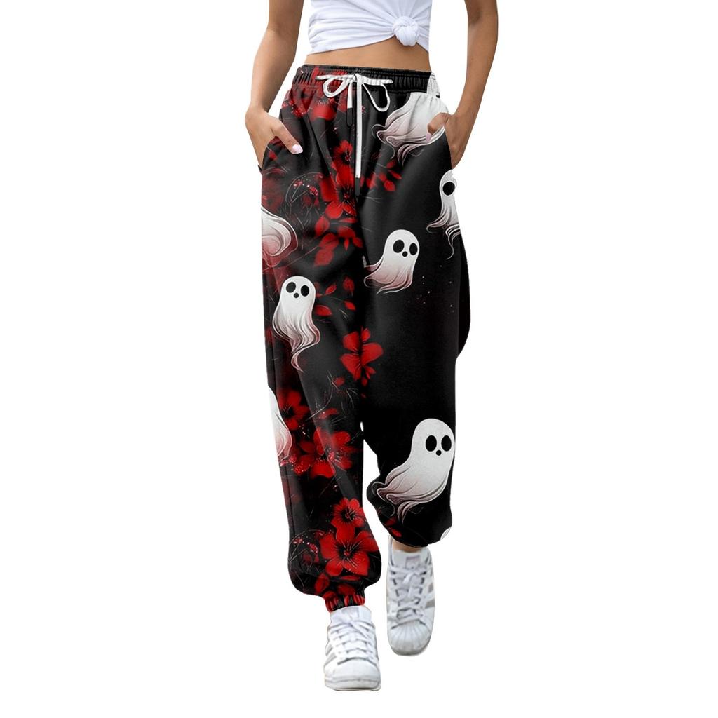Women's Fashion Halloween Loose Drawstring Waist Solid Color Casual Sports Pants
