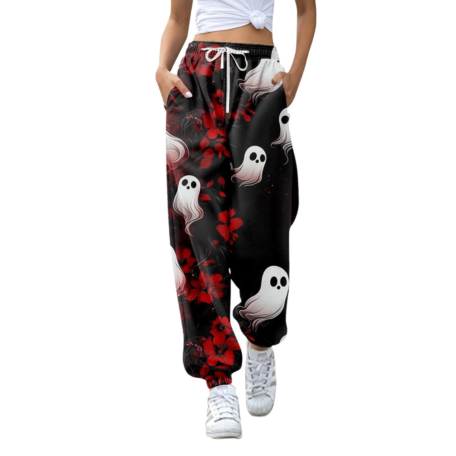 

Women s Fashion Halloween Loose Drawstring Waist Solid Color Casual Sports Pants S чорний