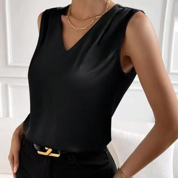 2025 Women's Satin Round Neck Sleeveless Suit Vest - Fashionable Base Layer for Commuting