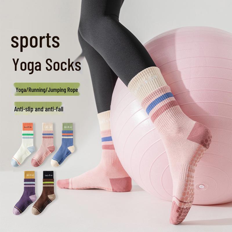 Women's Mid-Calf Non-Slip Yoga Socks - Pure Cotton, Silicone Grip, Seamless for Pilates and Indoor Fitness