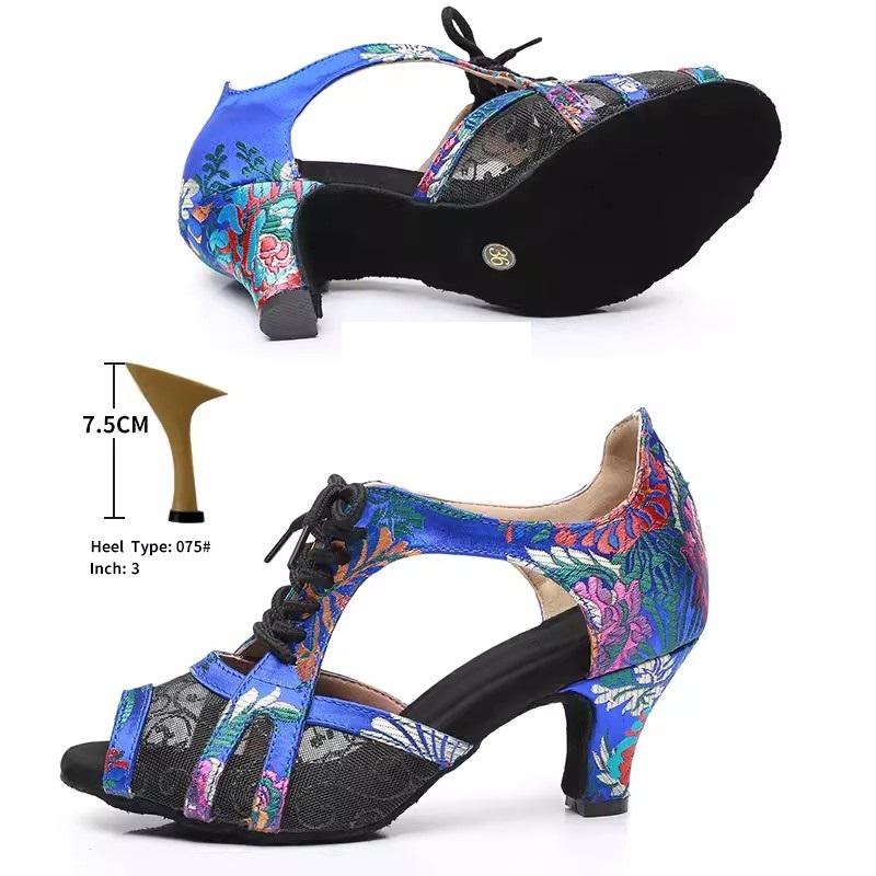 

Sneakers Square Dance Shoes Adult Breathable Sandals High-end Latin Dance Shoes Embroidered Mesh Ballroom Sports Shoes For Women 34