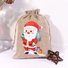 Christmas Linen Drawstring Bags Cartoon Santa Claus Snowman Prints Candy Packing Bags Xmas Kids Gift Packaging Bags Supplies
