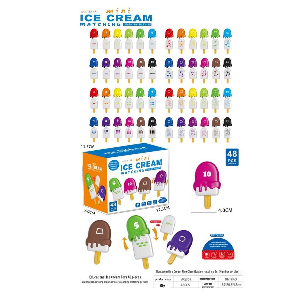 Montessori Ice Cream Letter Matching Toy - Color & Word Recognition for Early Education Kids