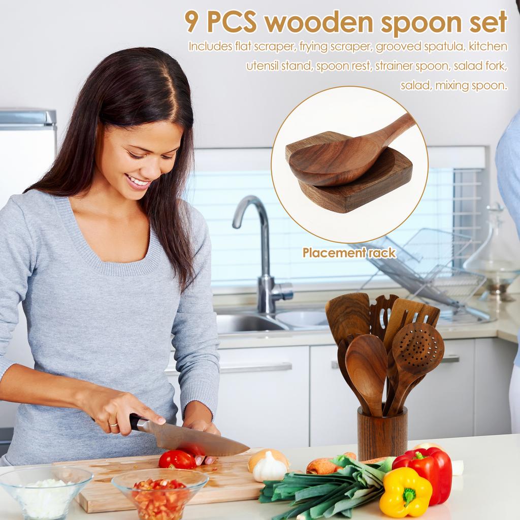 Wood Utensil Set Kitchen Cooking Utensil Set Practical Cookware Kit for Home Everyday Use Wood Spatula Soup Spoon Cooking Tool
