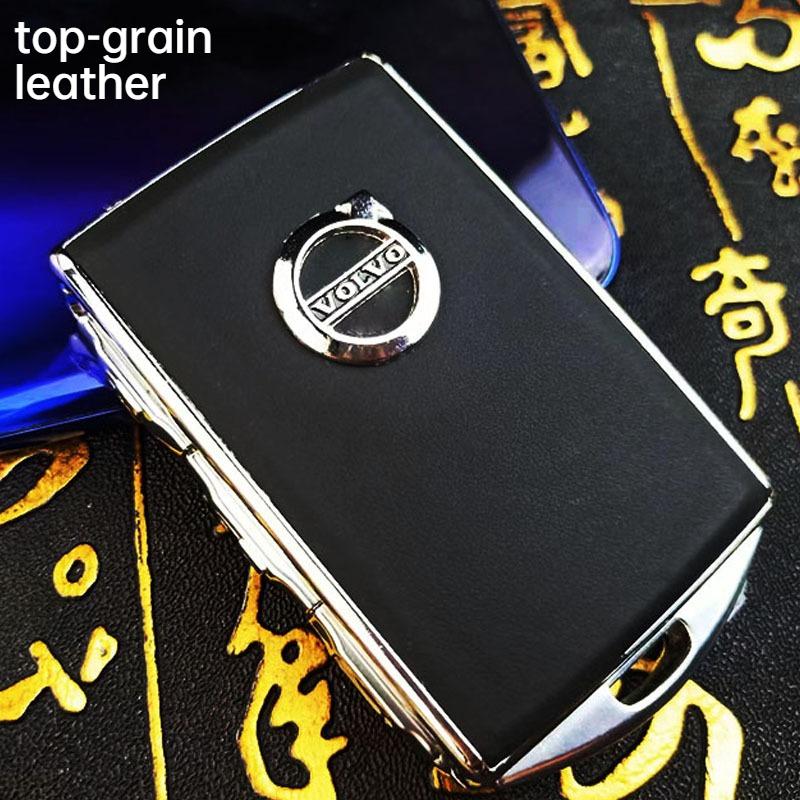 Drvfj6 First Layer Cowhide Car Key Cover for Volvo XC40 XC60 XC90 S60 S90 Keycase Key Shell Protector Buckle Bag Replacement