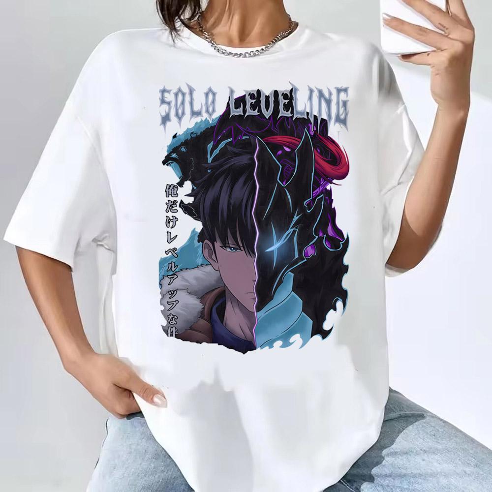 Solo Leveling T-Shirt Sung Jinwoo New Anime Manga Tshirt Men Women Clothing Short Sleeve Cartoon T Shirt