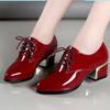 Women Cute  Black Patent Leather Lace Up Square Heel Shoes  De  Lady Classic Red Autumn Shoes