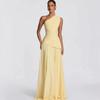 Women One Shoulder Pleated Waist Chiffon Spliced A Line Long Evening Party Dress