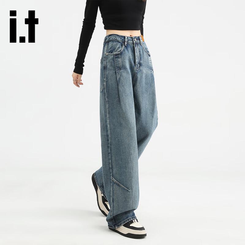 izzue Women's American Retro Wide-Leg Denim Jeans