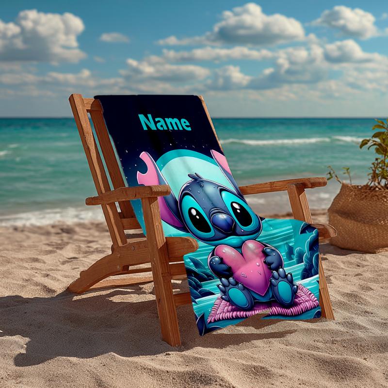 Custom Name Ultra-Soft Beach Towel with Stitch Theme,Ideal for Pool - Camping, Diving - Perfect Travel Essential, Vibrant Beach Towel.