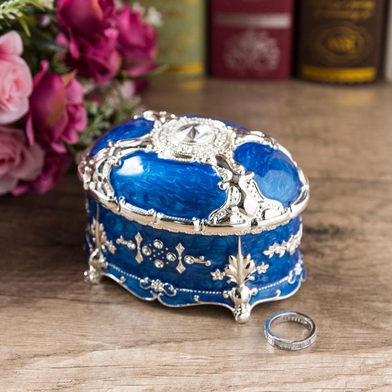 Elegant Oval Jewelry Box With Rhinestone Decor Zinc Alloy Gift Case Women Birthday Wedding Travel Souvenir Storage