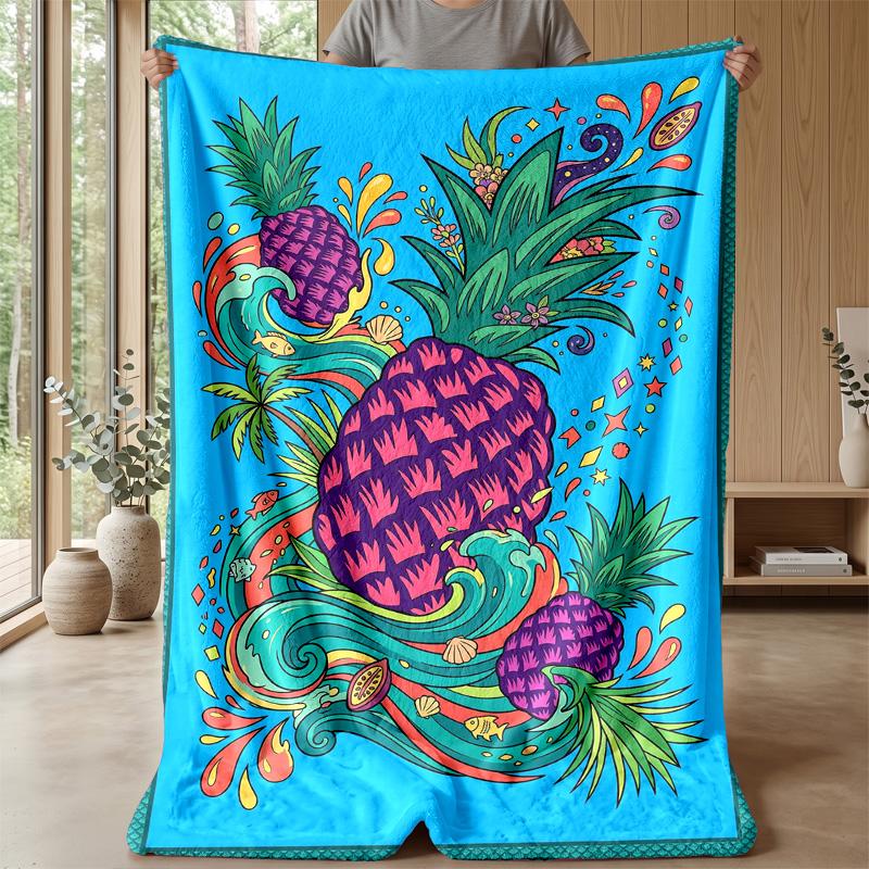 Tropical Pineapple Fantasy Theme Blanket Lightweight Warm Flannel Blanket Decorative Throw Blanket for Home Decoration