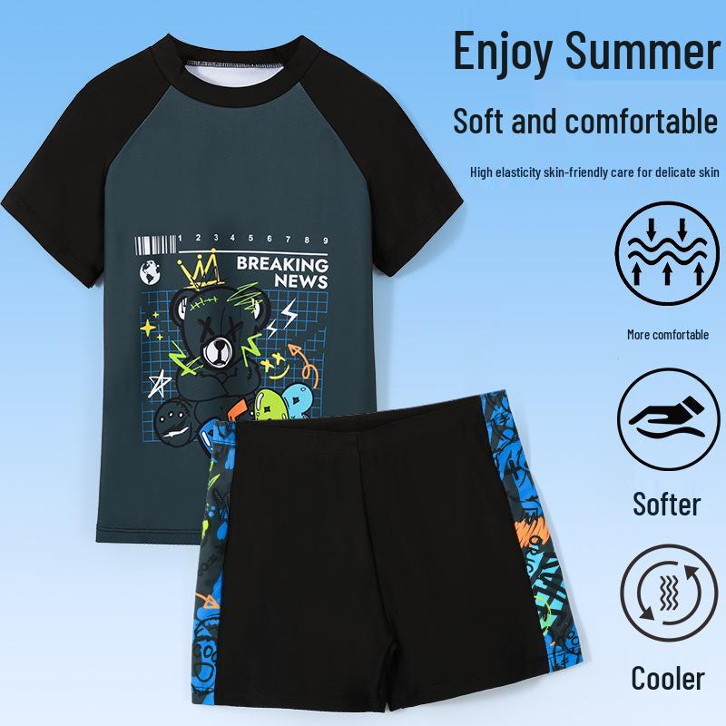 Boys  Two-Piece Cartoon Swimsuit Set - Sun Protection  Quick Dry 3XL
