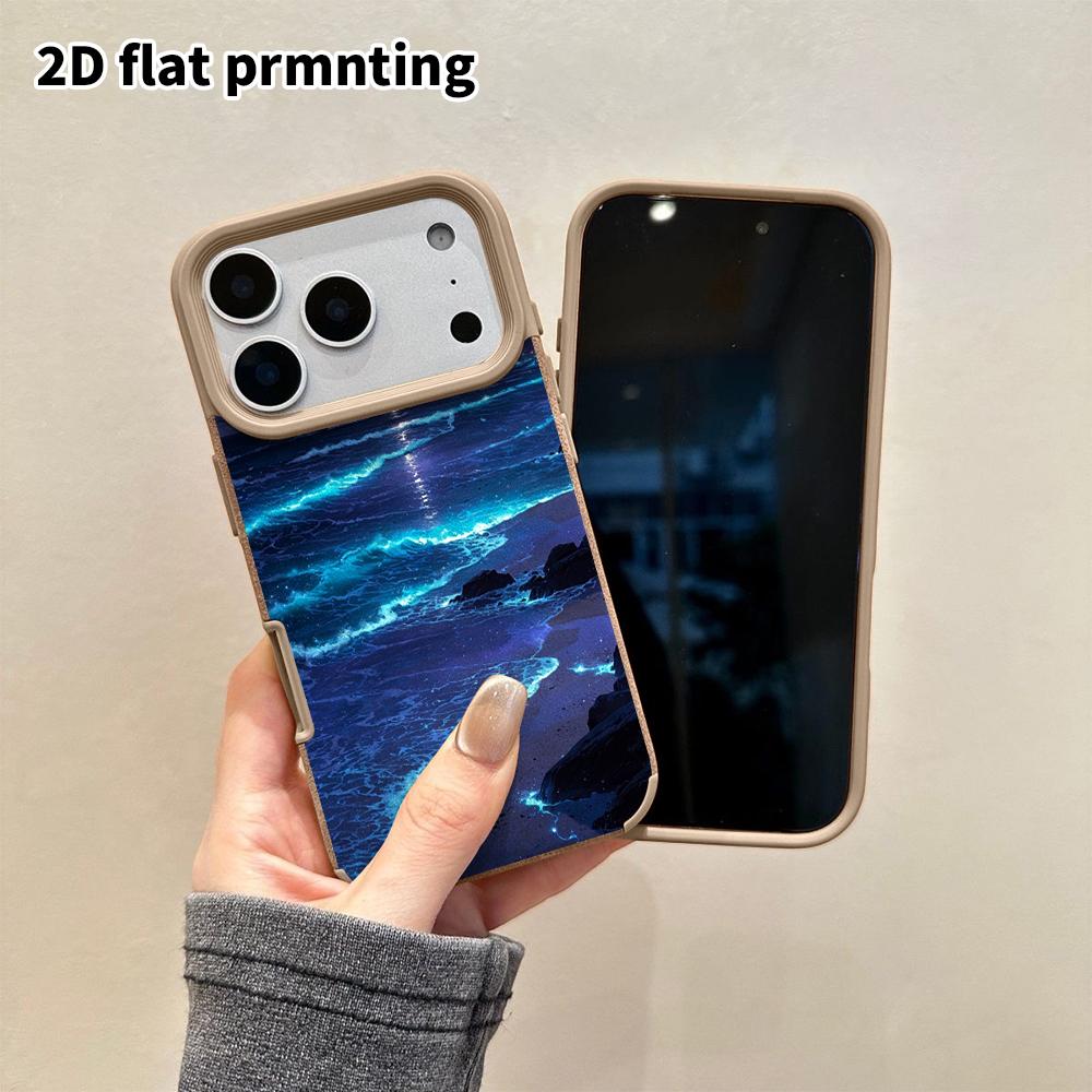 Phone Case: 2D flat lambskin suitable for iPhone 18 17 16 15 14 13 Pro protective case, glowing beach, Christmas and Halloween gifts