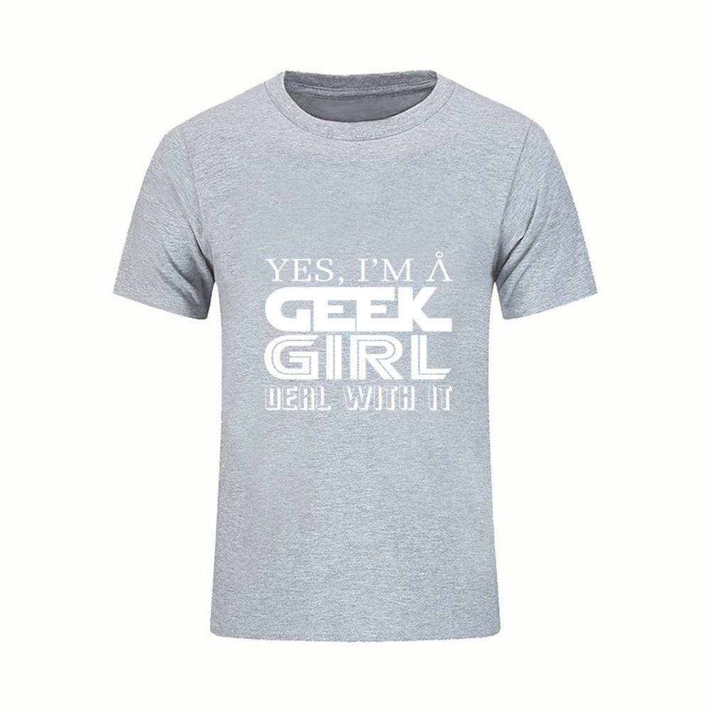 Men S T Shirts Cotton Short Sleeve O Neck Yes I Am A Geek Girl Deal