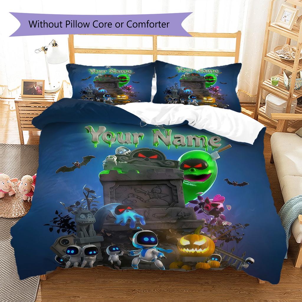 Custom Name Halloween Ghost Adventure Bedding,Quilt Set Quilt Cover Pillowcase Home Birthday Gift (1 * duvet cover + 2 * pillowcase, without core)