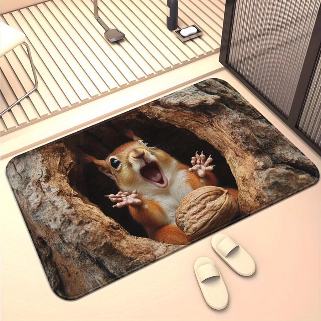 1pc Flannel Doormat, Outdoor Indoor Door Mat Souvenir and Holiday Gift, 1pc Cute Squirrel Peeking Out of Hole Doormat - Machine