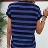 Ladies Summer Short Sleeve O Neck Mesh Striped Pullover T Shirt Top