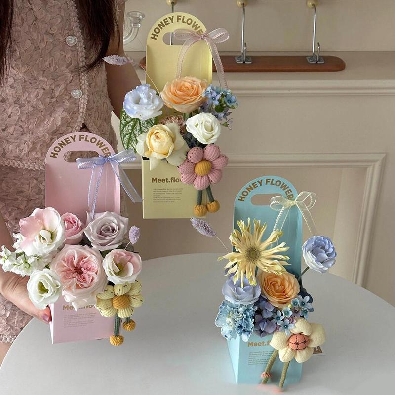 2Pcs Creative Hand-Folded Folded Flower Box Flower Gift Box Romantic Flower Arrangement Box Portable Bouquet Wrapping Box