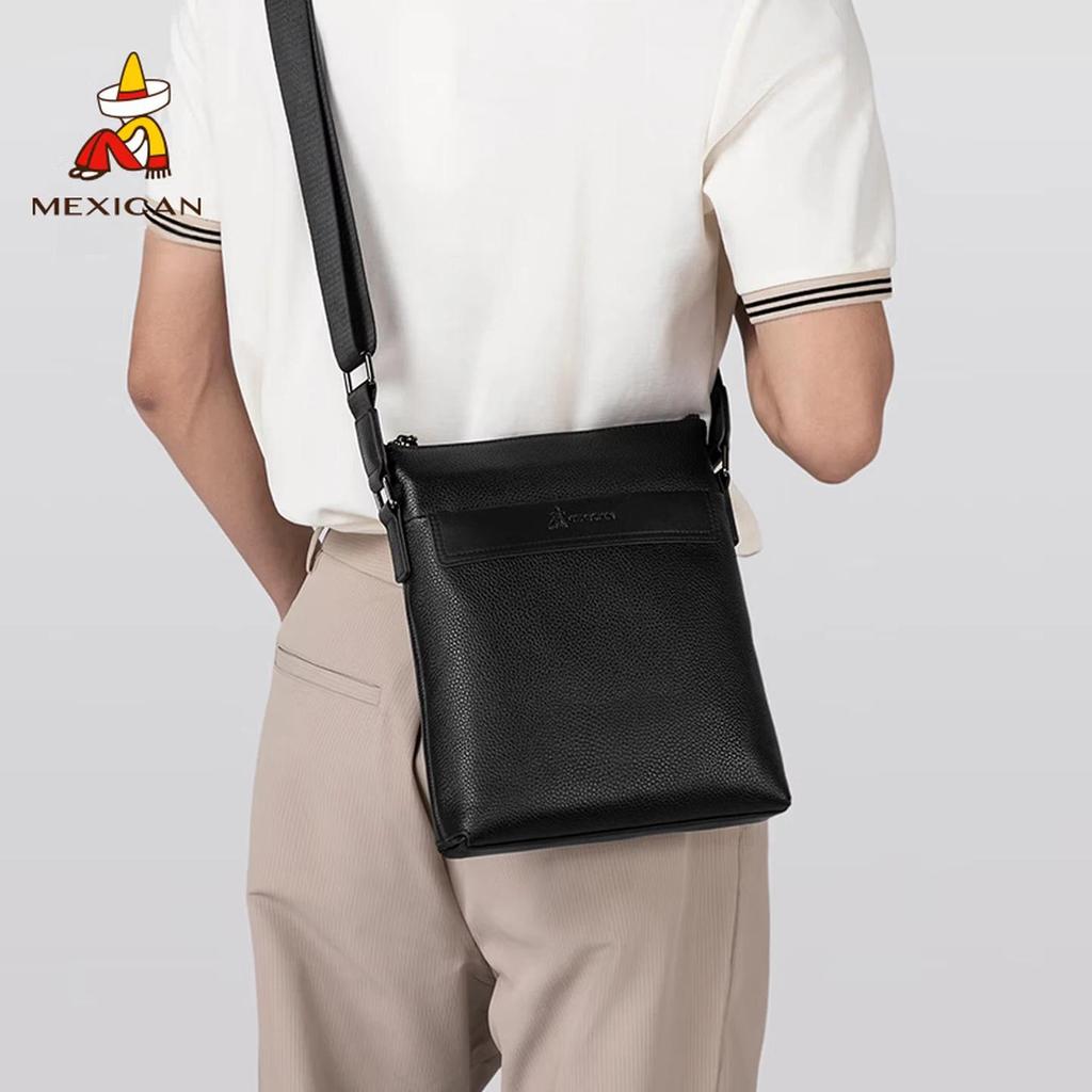 MEXICAN Men's Shoulder Crossbody Genuine Top-Grain Leather Commuter Casual Handbag Business Fashion Travel Lightweight Large Capacity