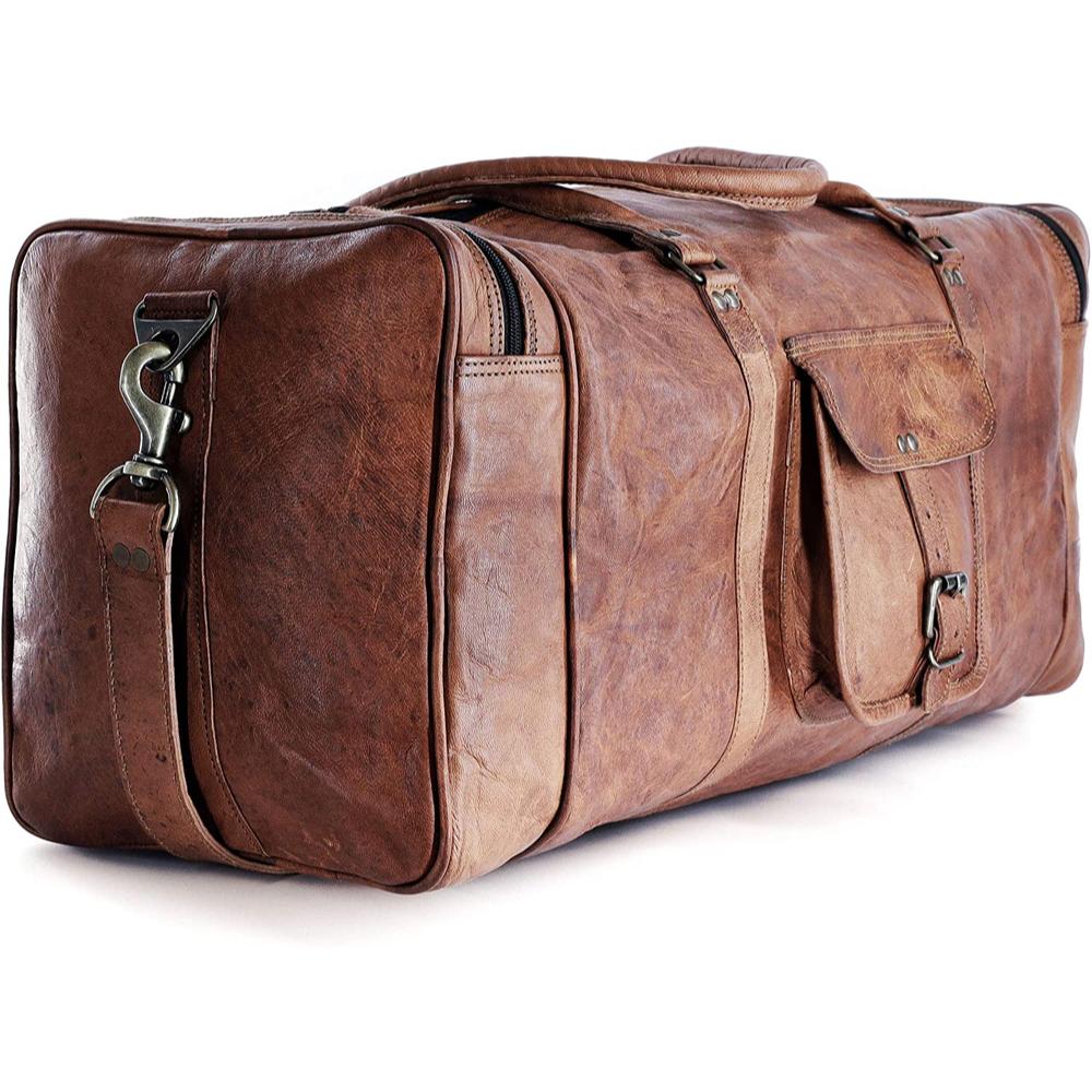 Bolsas de lona de cuero grandes de 24 pulgadas cuadradas para viajes, gimnasios, deportes, para pasar la noche y la semana