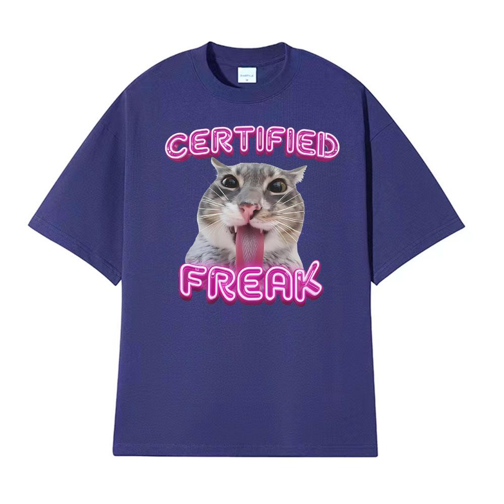 Certified Freak Cat Funny T Shirts for Men Women Loose Oversized Tshirts Unisex Vintage High Street Fashion Cotton T Shirt Tops