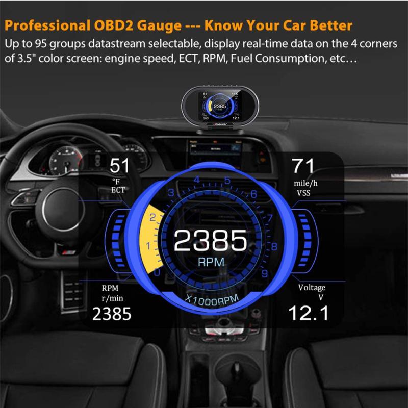 Hot,Kw206 Car Obd2 Hud Digital Meter Gauge All-in-one Automotive