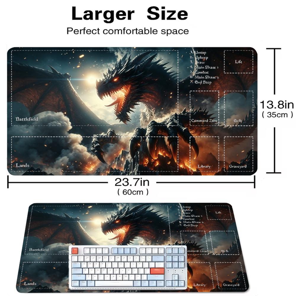 Epic Hellfire Lava Dragon Volcanic Mountain Storm Art TCG Playmat 35X60CM MTG Duel Mat Non-Slip Stitched Large Desktop Mat