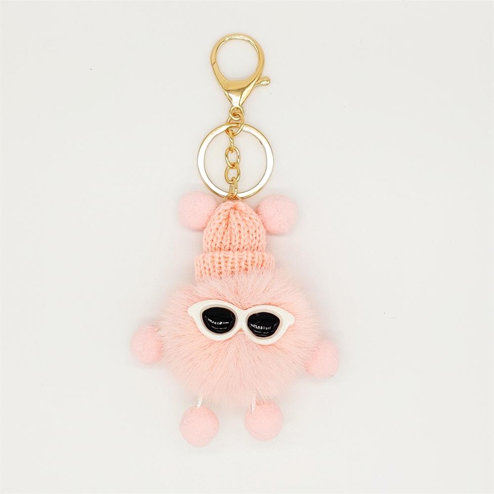 Niedliche bunte Plüschraupen Schlüsselanhänger mit Sonnenbrille Weicher Kaninchenfell Tier Pompon Anhänger Mit Schlüsselringen Für Damen Handtasche