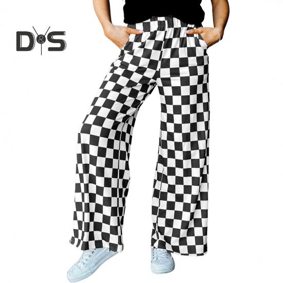 

Женские брюки с высокой талией, эластичные, клетчатые, широкие, повседневные брюки свободного кроя, повседневная одежда для работы и отдыха M