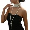 Fashion New Multi Layer Pearl Choker Necklace Minimalist Round Geometric Pearl Earrings Luxury Jewelry Set For Women
